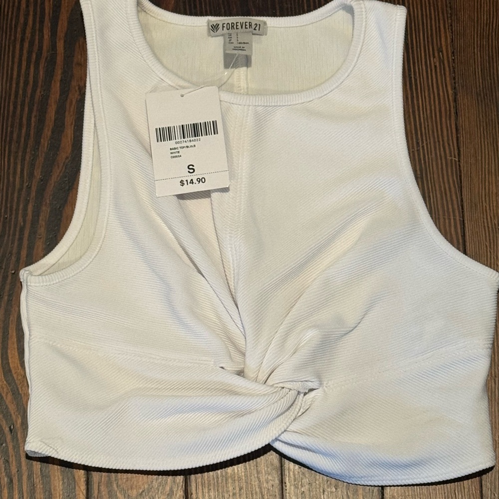 Forever 21 Cream Tie-Front Sleeveless Crop Top